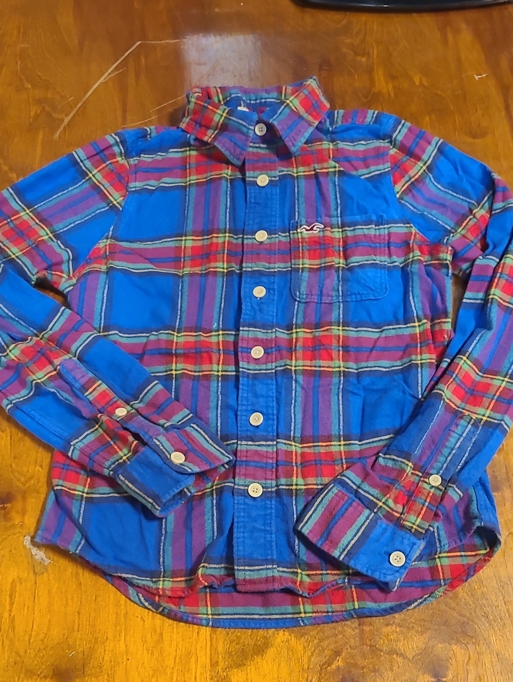 Hollister Blue and Red Plaid Button-Down Shirt